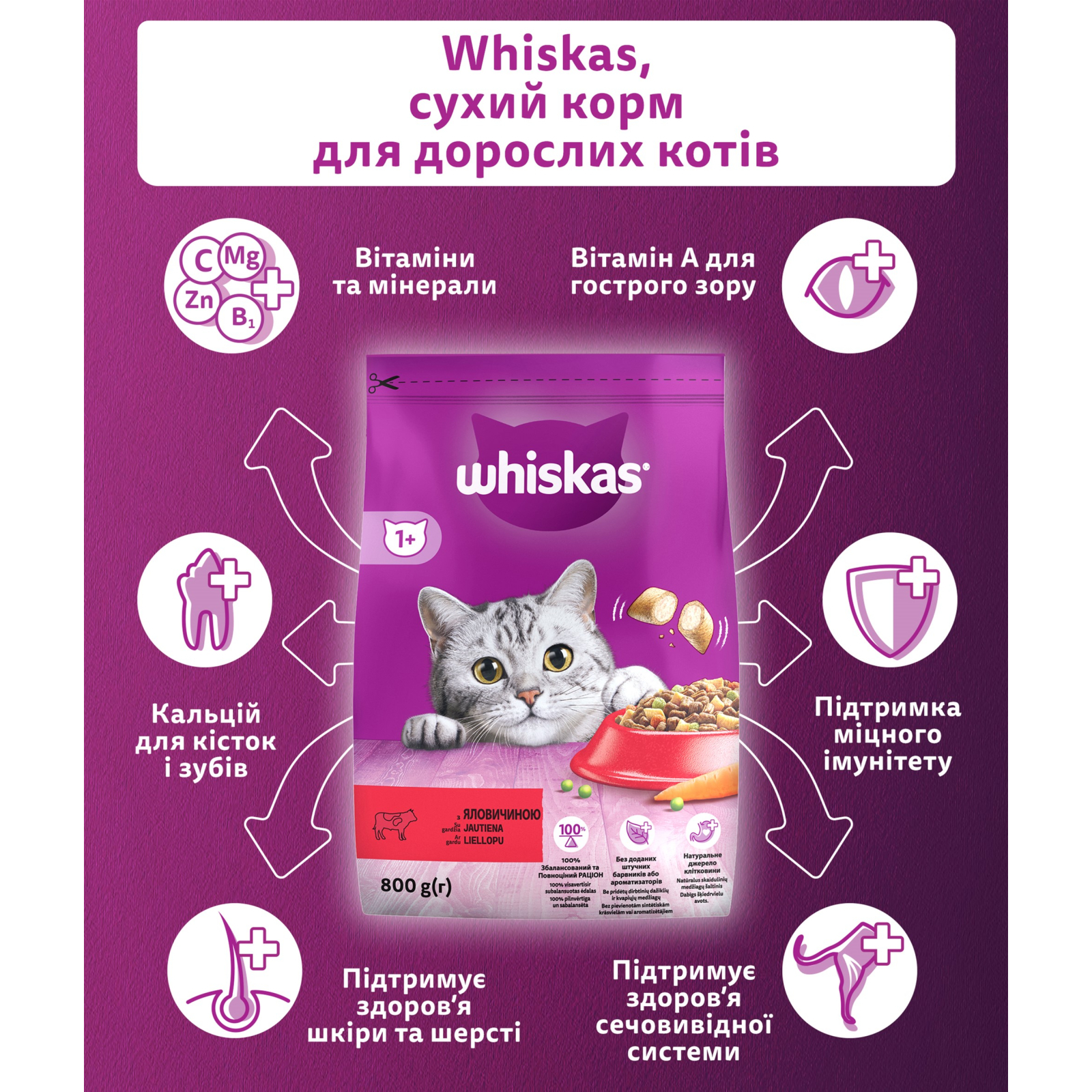 Сухой корм для кошек Whiskas с говядиной 14 кг (5900951014345) изображение 2