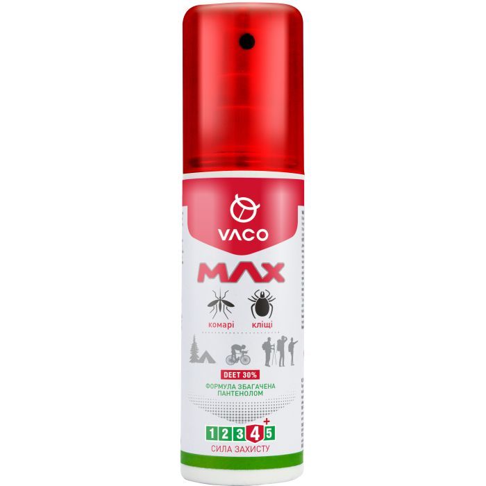 Спрей від комах Vaco Max від комарів, кліщів і мошок Deet 30% з пантенолом 80 мл (5901821952590)