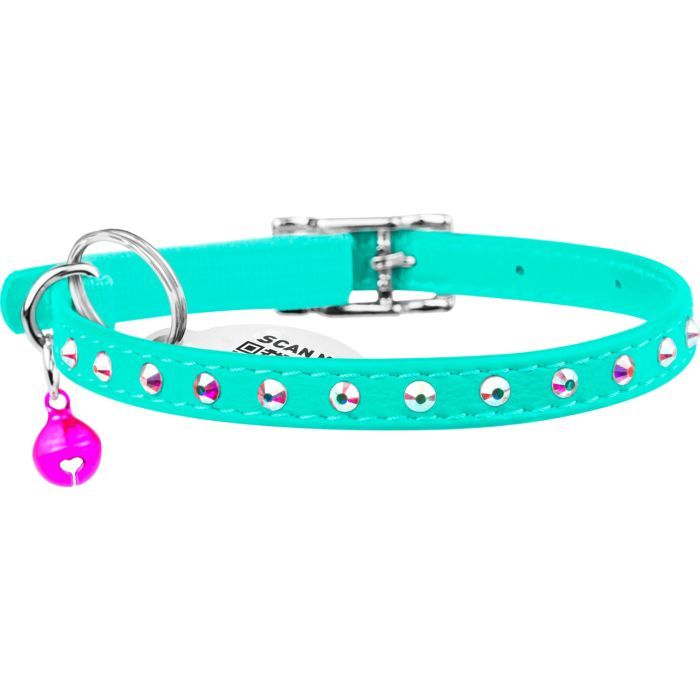 Нашийник для тварин WAUDOG GLAMOUR з резинкою і стразами для кішок (ментоловий) (325413) зображення 2