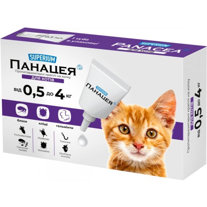 Капли для животных Superium Panacea Противпаразитарные для кошек от 0.5 до 4 кг (9134)