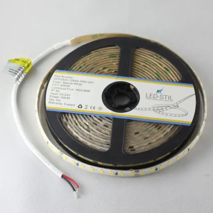 Світлодіодна стрічка LED-STIL 4000К 6 Вт/м 2835 128 діодів IP65 24 Вольта 900 lm нейтральне світло (DFP2835-128A4-IP65-24V) зображення 3