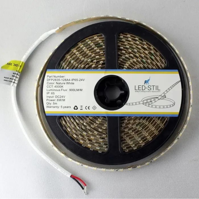 Світлодіодна стрічка LED-STIL 4000К 6 Вт/м 2835 128 діодів IP65 24 Вольта 900 lm нейтральне світло (DFP2835-128A4-IP65-24V) зображення 4