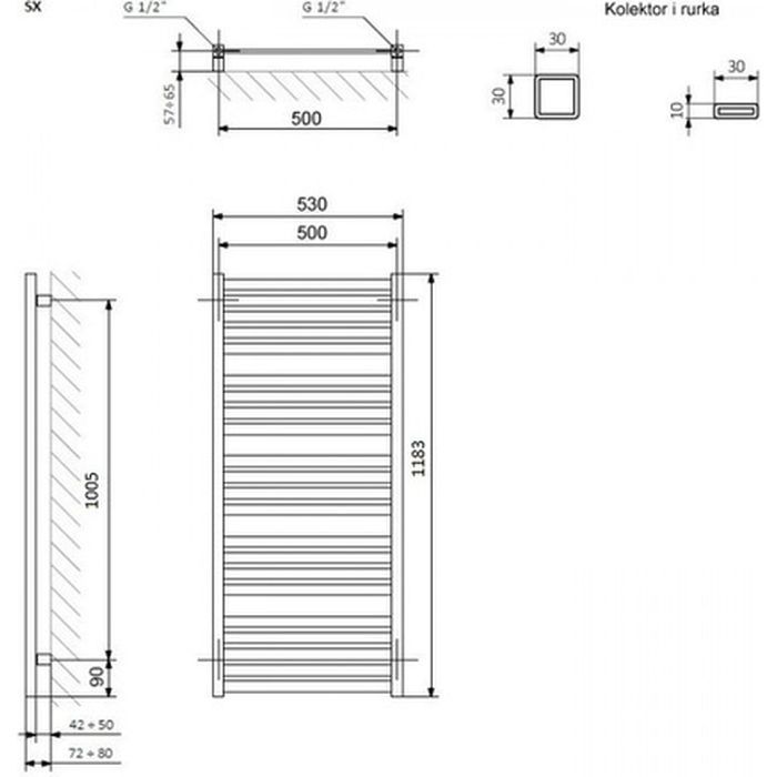 Сушарка для рушників Terma 1185x530 Marlin (WGMAR118053K916SX) зображення 3