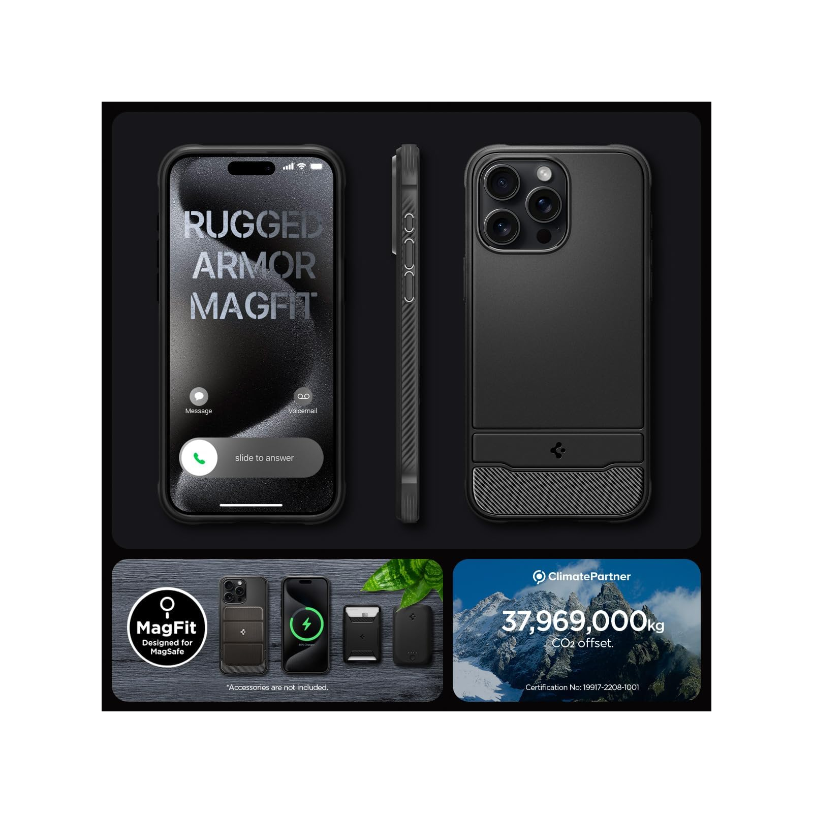 Чехол для мобильного телефона Spigen Apple iPhone 15 Pro Max Rugged Armor MagFit Matte Black (ACS06561) изображение 11