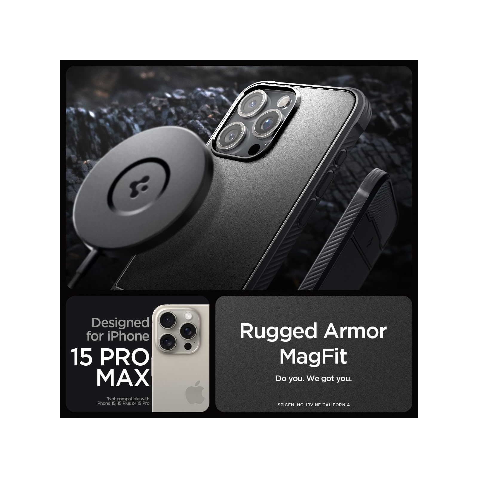 Чехол для мобильного телефона Spigen Apple iPhone 15 Pro Max Rugged Armor MagFit Matte Black (ACS06561) изображение 6