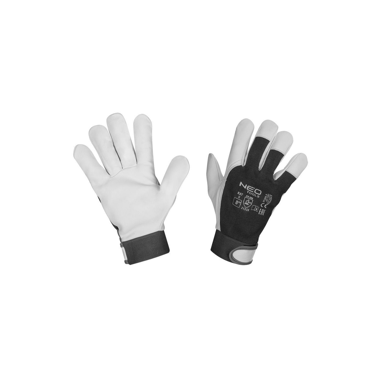 Захисні рукавиці Neo Tools козяча шкіра, фіксація зап’ястя, р.10, чорно-білий (97-655-10)