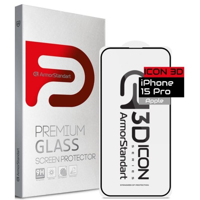 Скло захисне Armorstandart Icon 3D Apple iPhone 15 Pro Black (ARM68215)