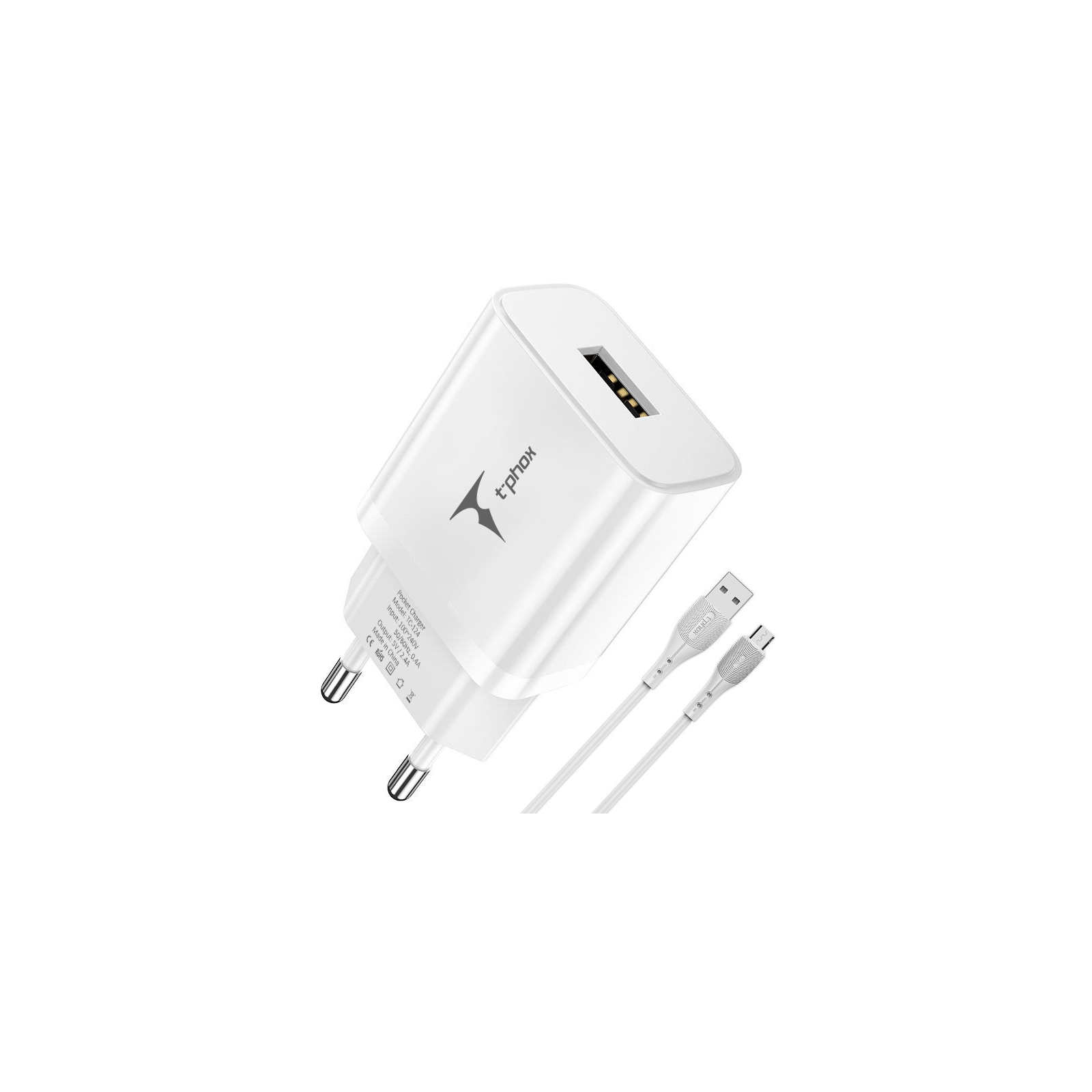 Зарядное устройство T-Phox TCC-124 Pocket USB + MicroUSB cable White (TCC-124 (W)+Micro) изображение 2