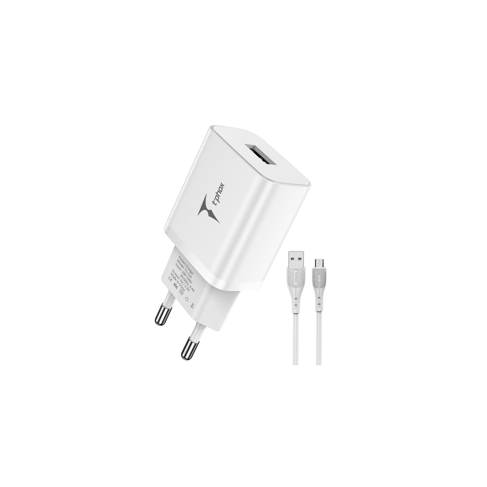 Зарядний пристрій T-Phox TCC-124 Pocket USB + MicroUSB cable White (TCC-124 (W)+Micro)