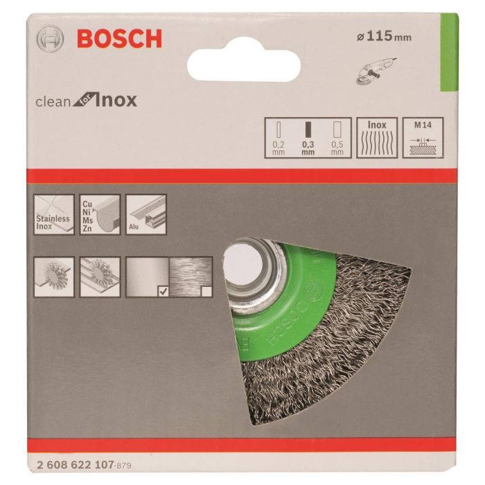 Щітка для електроінструменту Bosch нержавіюча 115мм, 0.3мм, M14 (2.608.622.107) зображення 2