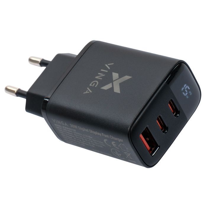 Зарядний пристрій Vinga 2xUSB-C PD30W + USB-A QC30W Display 30W Max (VCR30ACCDB) зображення 6