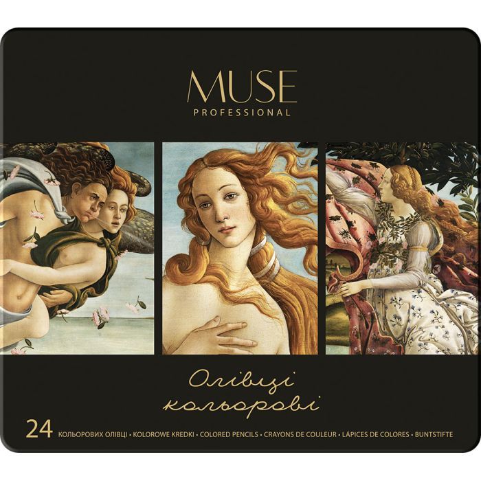 Карандаши цветные Muse Круглые в металлическом пенале 24 цвета (101M-24)