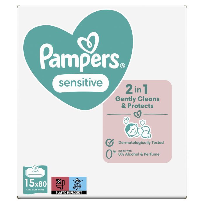 Детские влажные салфетки Pampers Sensitive 15 x 80 шт. (8001841063188) изображение 2