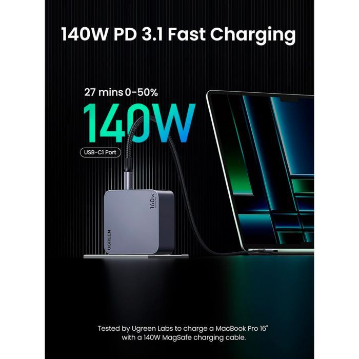 Зарядное устройство Ugreen 4xUSB 160W (3xUSB-C + USB-A) Gan Nexode Pro X763 (25877) изображение 6