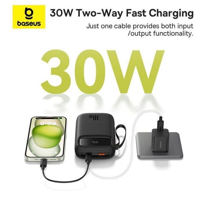 Батарея универсальная Baseus QPow2 20000mAh 30W, with 2*Type-C Cable, White (P10055009213-00) изображение 6