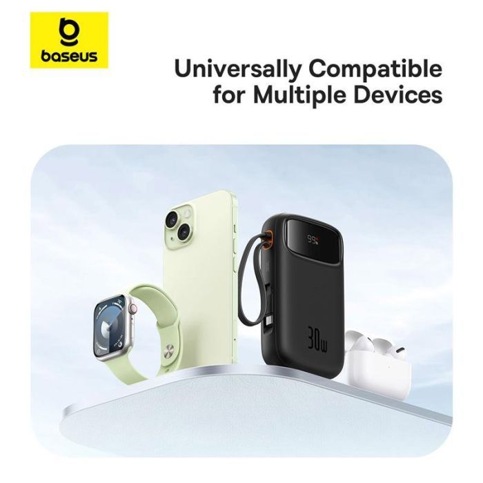 Батарея универсальная Baseus QPow2 20000mAh 30W, with 2*Type-C Cable, White (P10055009213-00) изображение 9