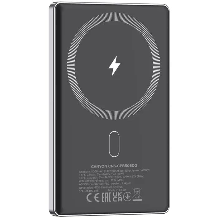 Батарея універсальна Canyon 5000mAh OnPower 505 slim Magsafe PD/20W Beige (CNS-CPB505BE) зображення 4