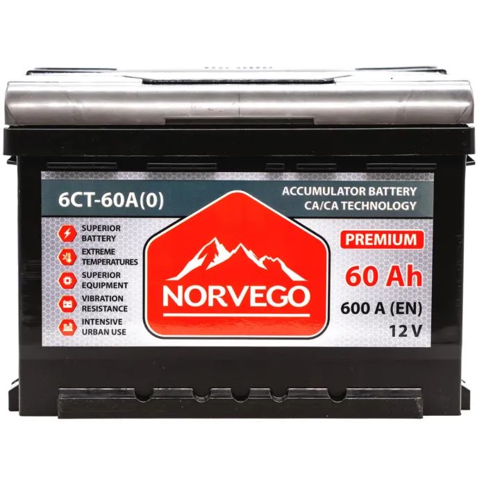 Аккумулятор автомобильный NORVEGO ВЕСТА Premium 60A +прав (0) (600 пуск)