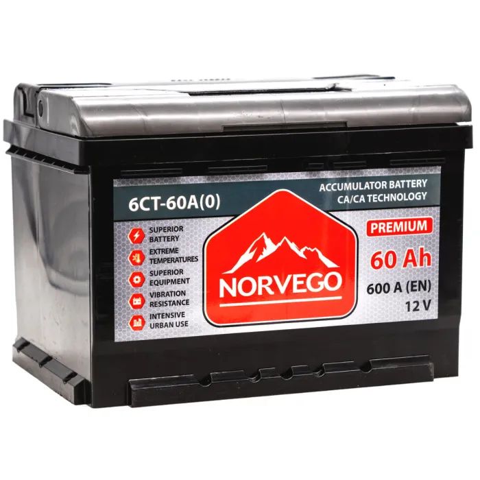 Аккумулятор автомобильный NORVEGO ВЕСТА Premium 60A +прав (0) (600 пуск) изображение 2