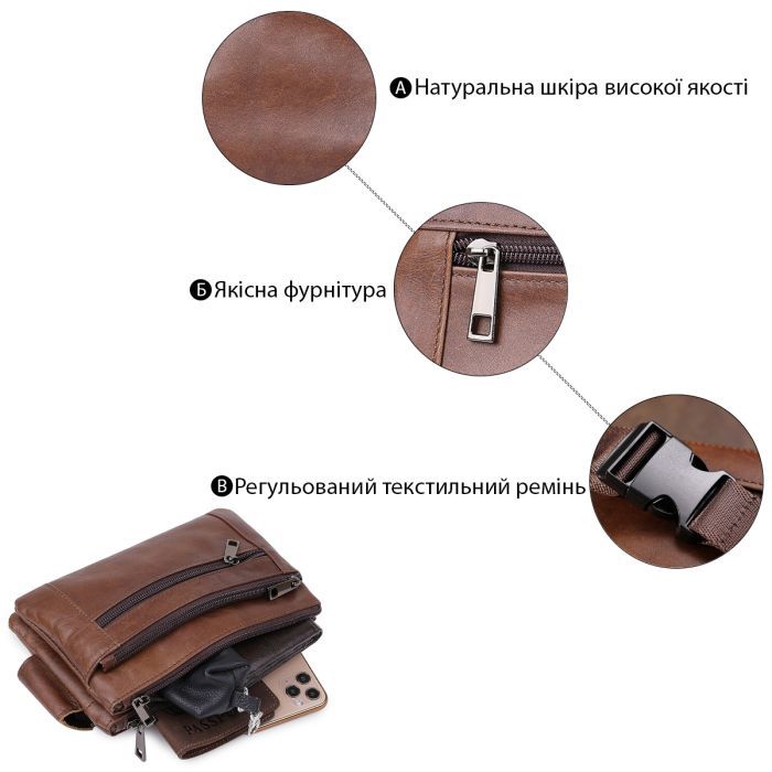 Сумка Vintage На пояс унисекс Коричневая (20457) изображение 4