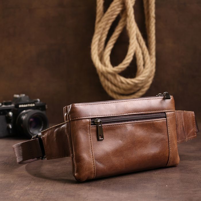 Сумка Vintage На пояс унисекс Коричневая (20457) изображение 9