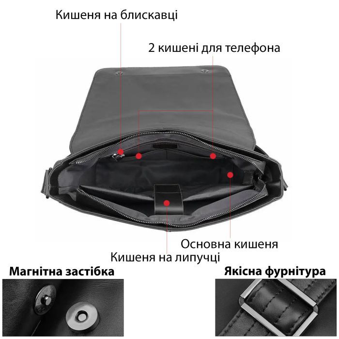 Сумка Vintage Чорна (20435) зображення 4