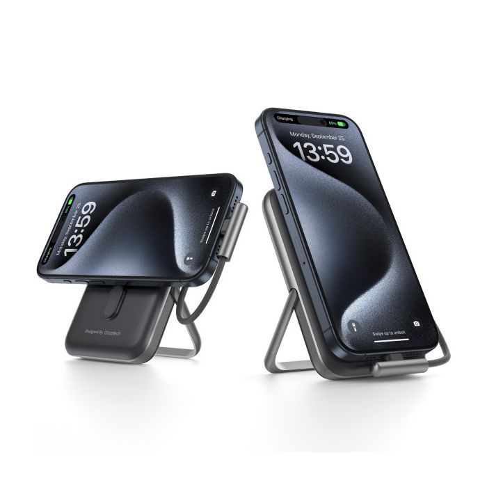 Батарея універсальна Choetech Magnetic Wireless 10000mAh 20W, PD, Qi-15W, USB-C In/Out, buid-in cabel, White (B735-CCWH) зображення 4