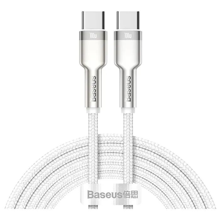 Дата кабель USB-C to USB-C 2.0m Cafule Metal PD 100W white Baseus (CATJK-D02)