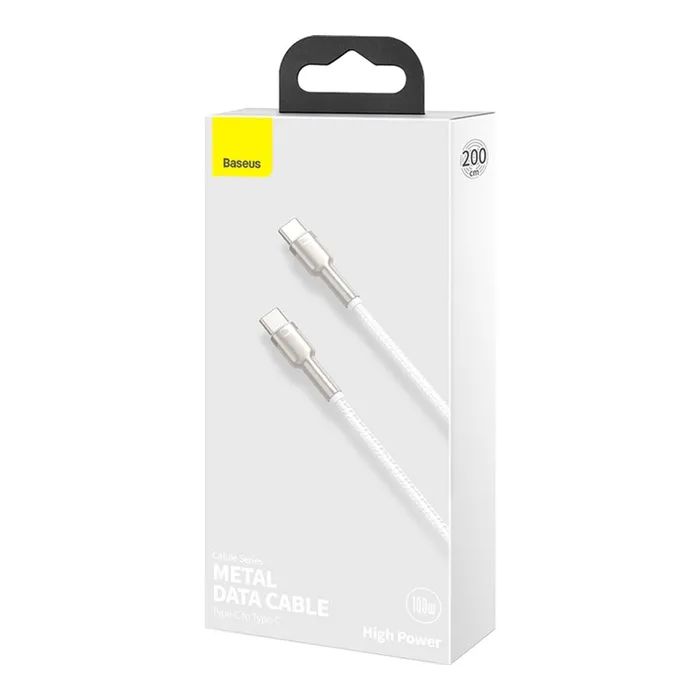 Дата кабель USB-C to USB-C 2.0m Cafule Metal PD 100W white Baseus (CATJK-D02) изображение 2
