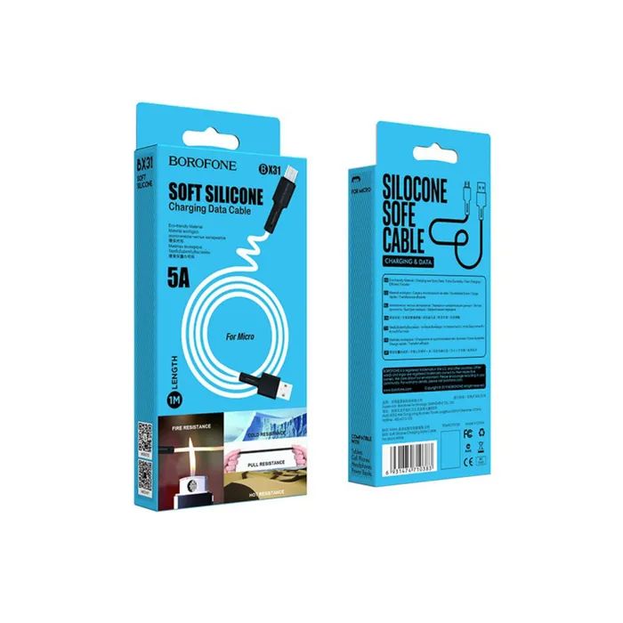 Дата кабель USB 2.0 AM to Micro 5P 1.0m silicone white BOROFONE (6931474710383) изображение 2