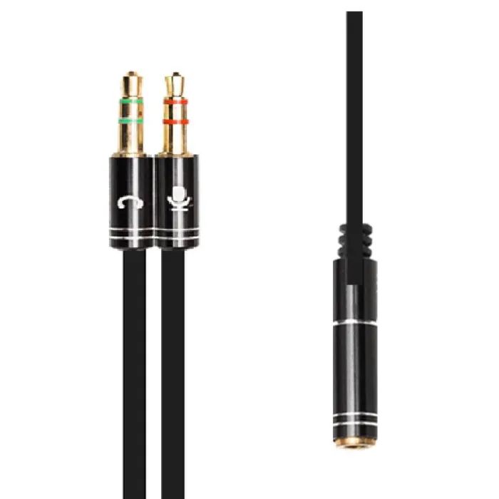 Кабель мультимедийный 3.5mm F to 2x3.5mm M 0.4m (4pin) black XoKo (AC-009)