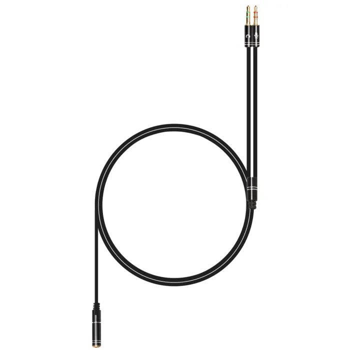 Кабель мультимедийный 3.5mm F to 2x3.5mm M 0.4m (4pin) black XoKo (AC-009) изображение 2