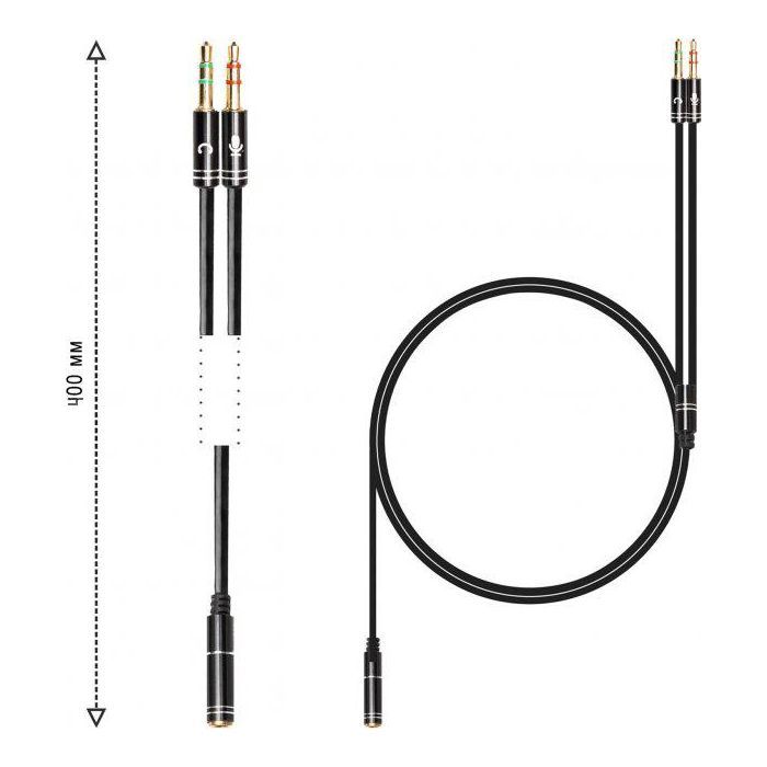 Кабель мультимедийный 3.5mm F to 2x3.5mm M 0.4m (4pin) black XoKo (AC-009) изображение 4
