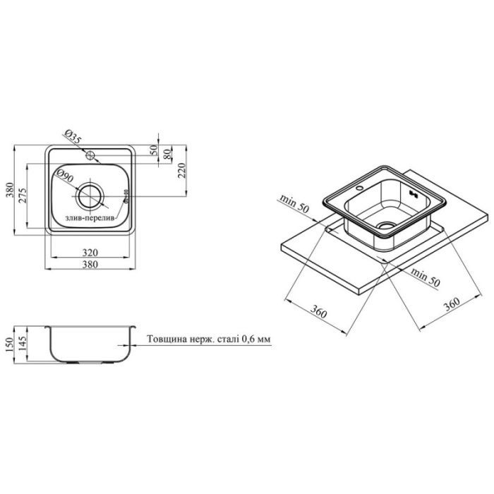 Мойка кухонная Kroner Satin-3838 06160 (CV022756) изображение 5