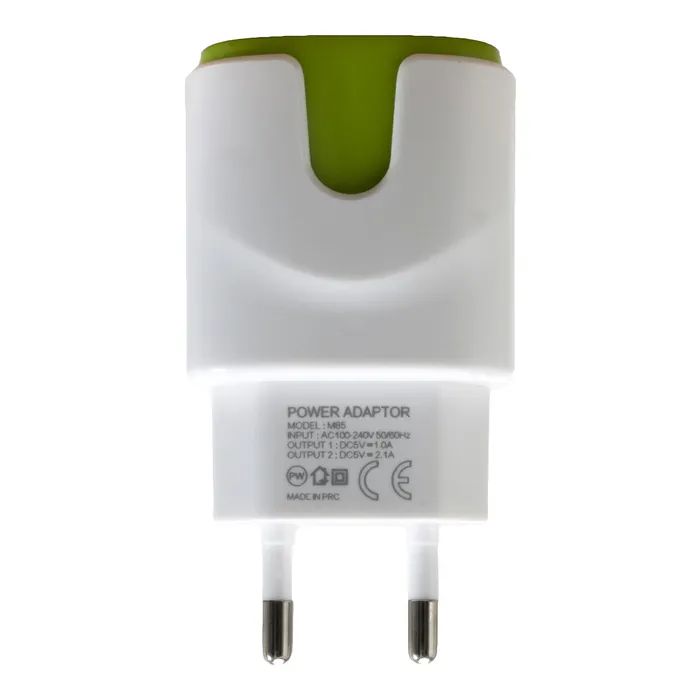 Зарядное устройство Patron 2xUSB 2.0 2A/1A white/green (PN-2USB-220V-G) изображение 3