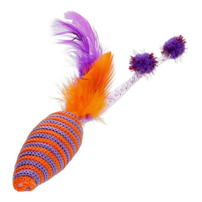 Игрушка для кошек Hippie Pet Мышка с перьями красная 16.5 см (HIPCT22029R)