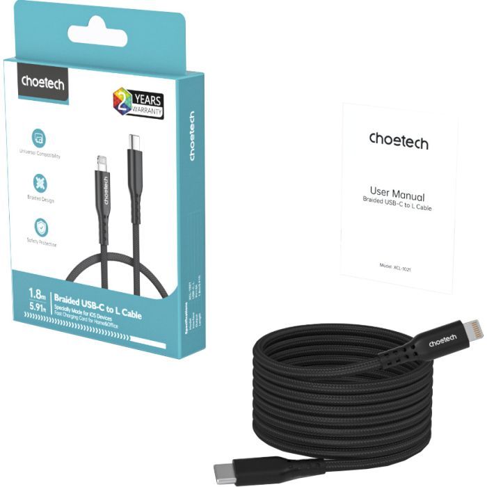 Дата кабель USB-C to Lightning 1.8m MFi PD20W braided black Choetech (XCL-1021-BK) изображение 3