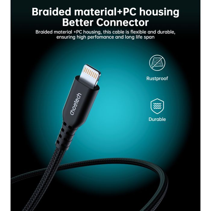 Дата кабель USB-C to Lightning 1.8m MFi PD20W braided black Choetech (XCL-1021-BK) изображение 6