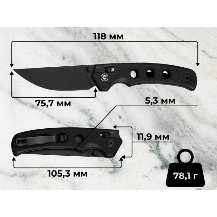 Нож Civivi Noctis, Black G10, Black Stonewash (C24020C-1) изображение 11