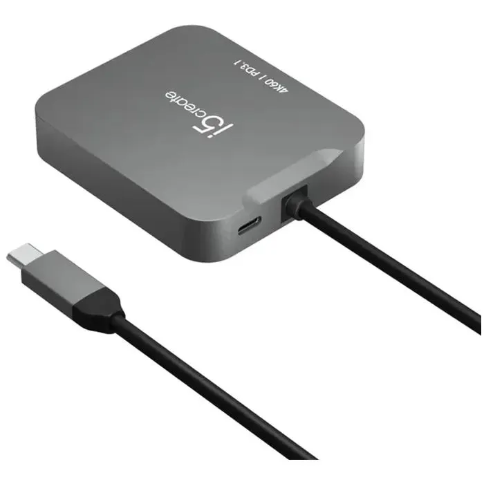 Концентратор J5create USB-C 5-in-1 1xHDMI + 1xUSB 3.2 + 1xUSB-C PD140W + 1xRJ45 1000Mbps gray (JCD3191-N) изображение 2