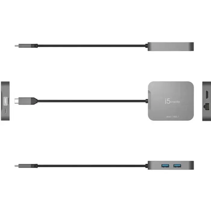 Концентратор J5create USB-C 5-in-1 1xHDMI + 1xUSB 3.2 + 1xUSB-C PD140W + 1xRJ45 1000Mbps gray (JCD3191-N) изображение 3