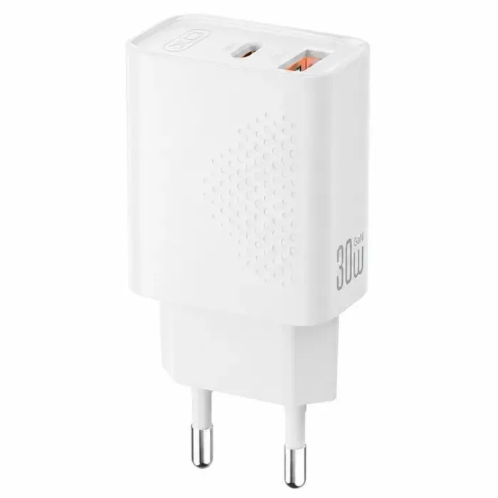 Зарядное устройство XO QC16U 1xUSB-C PD30W + 1xUSB QC3.0 GaN white (XO-QC16U)