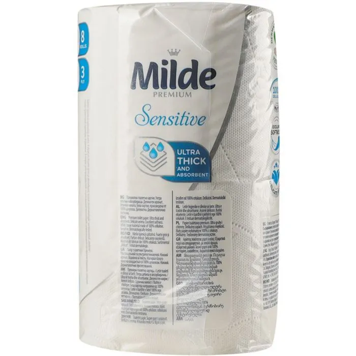 Туалетний папір Milde Sensitive 3 шари 8 рулонів (3800024035470) зображення 4