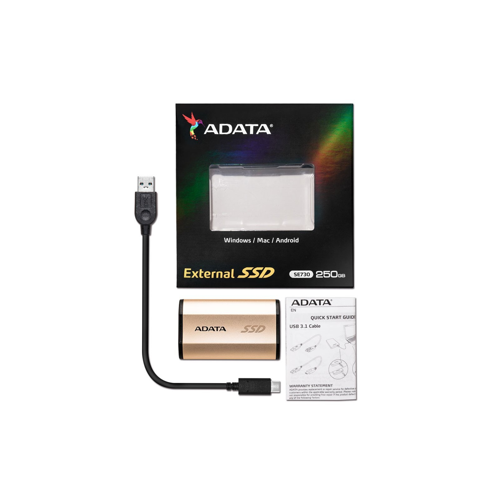 Накопитель SSD USB 3.1 250GB ADATA (ASE730-250GU31-CGD) изображение 7