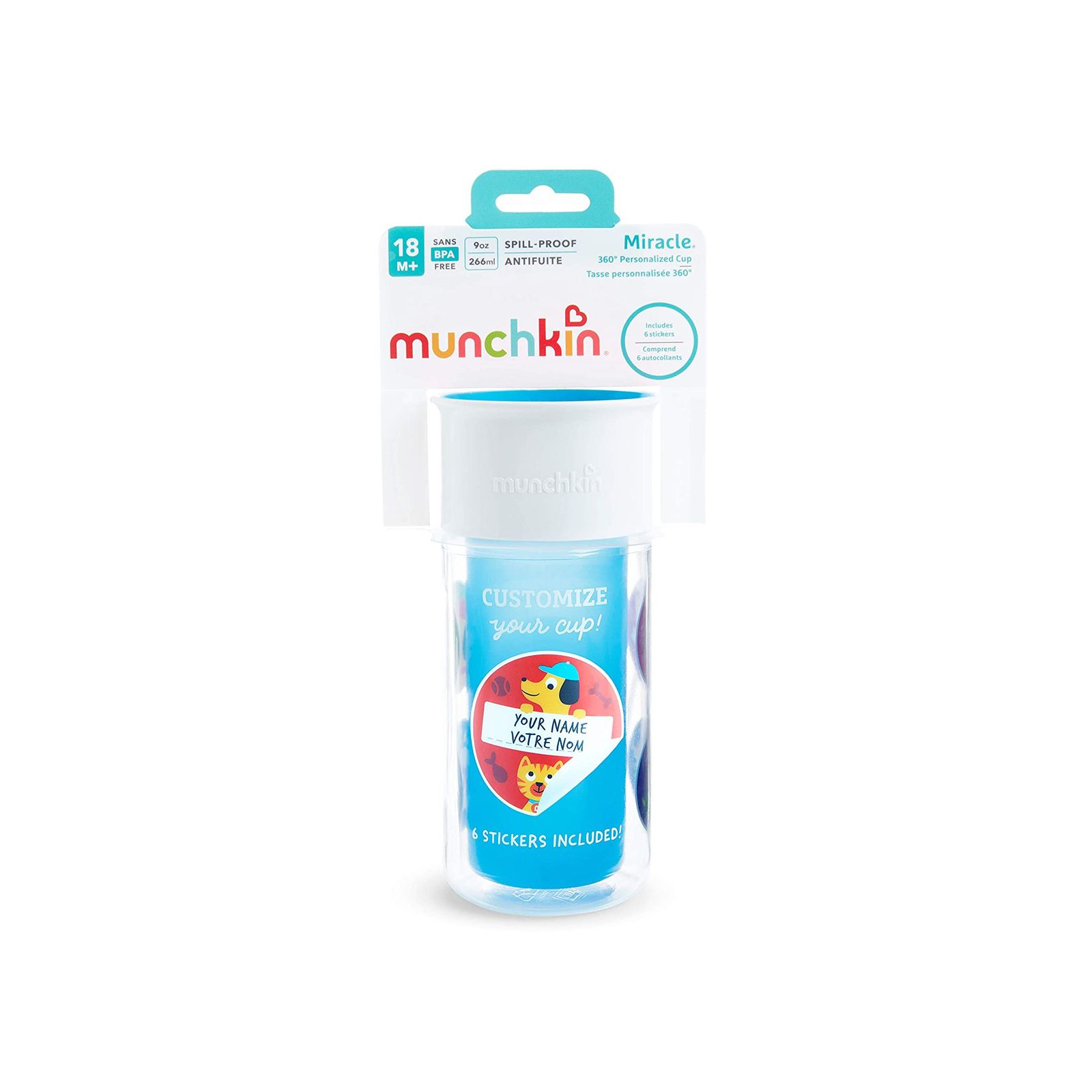 Поильник-непроливайка Munchkin Miracle 360 Insulated Sticker 266 мл голубой (17407.01) изображение 4