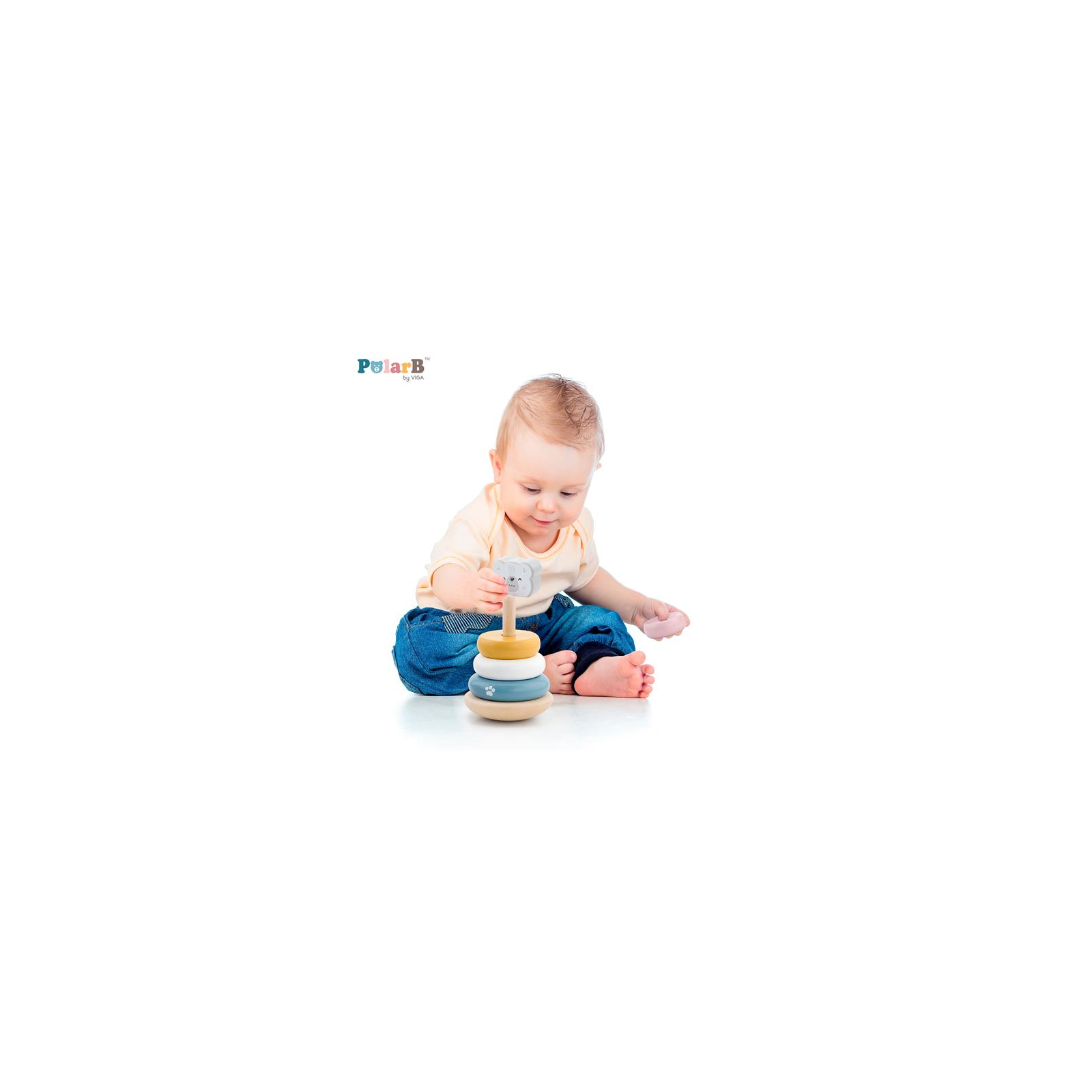 Розвиваюча іграшка Viga Toys Пірамідка PolarB Білий ведмідь (44005) зображення 5