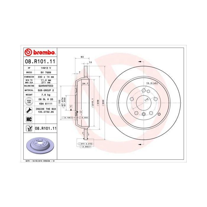 Гальмівний диск Brembo 08.R101.11