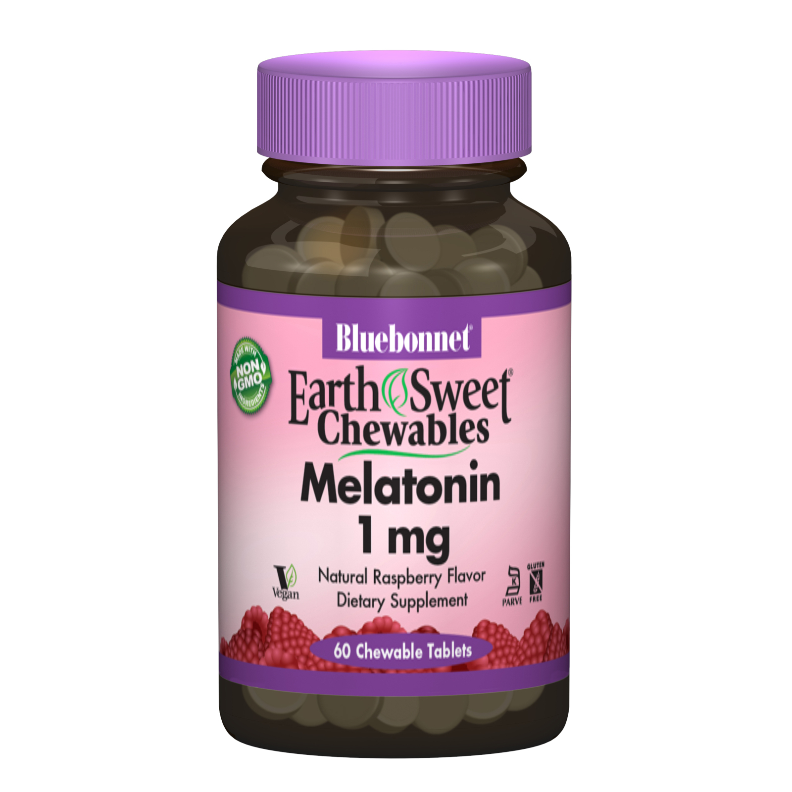 Аминокислота Bluebonnet Nutrition Мелатонин 1мг, Вкус Малины, Earth Sweet Chewables, 60 жеват (BLB0990)