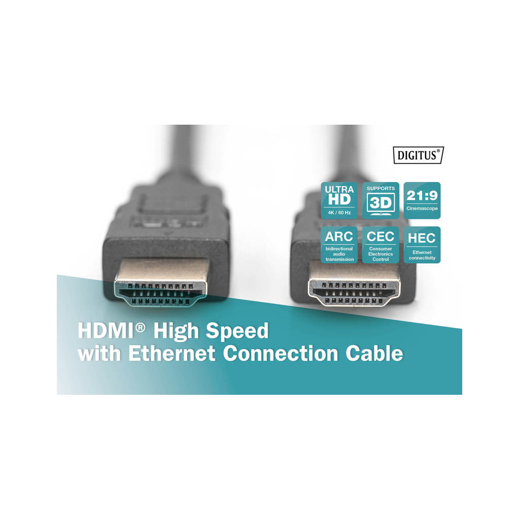 Кабель мультимедійний HDMI to HDMI 1.0m UHD 4K Digitus (AK-330107-010-S) зображення 3