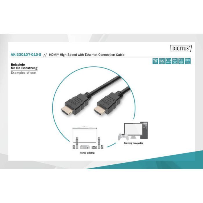 Кабель мультимедийный HDMI to HDMI 1.0m UHD 4K Digitus (AK-330107-010-S) изображение 4